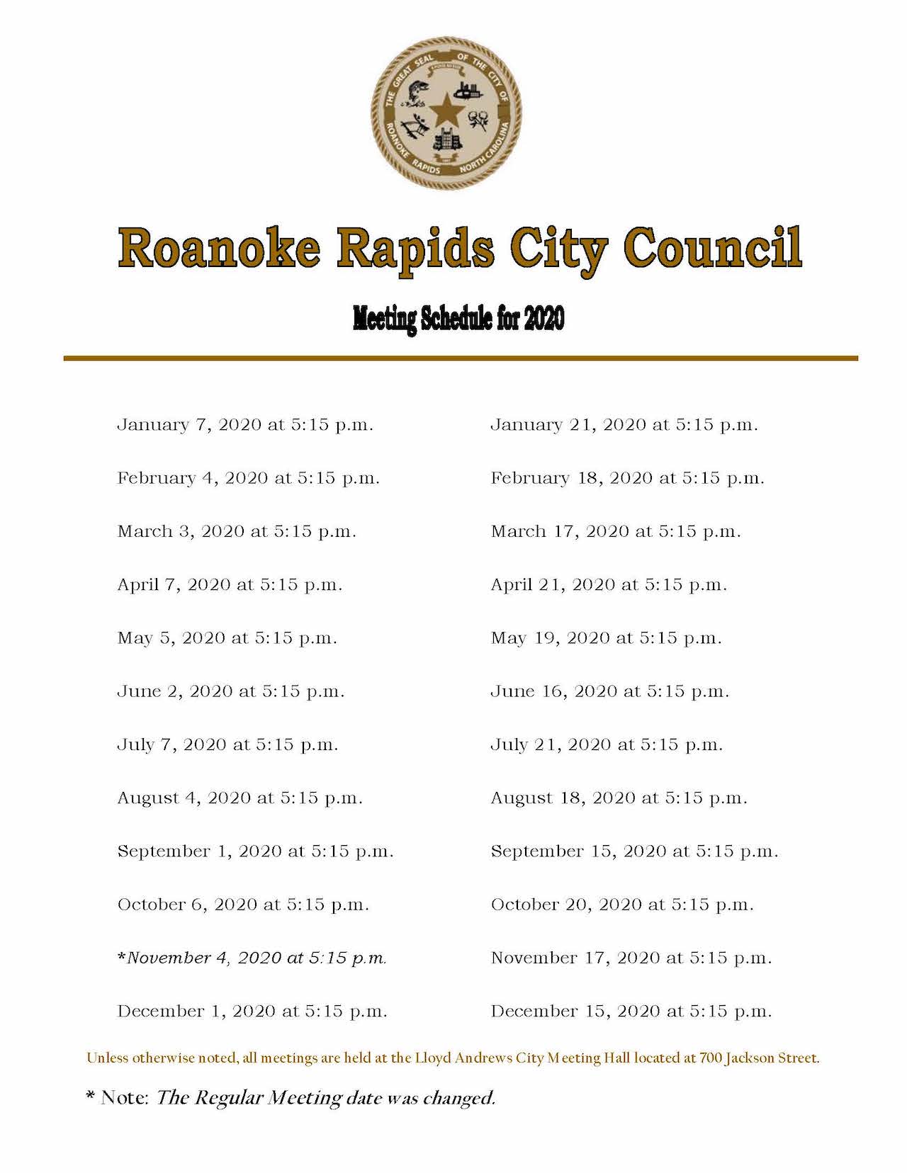 RRSpin - City council 2020 meeting schedule; Tuesday agenda